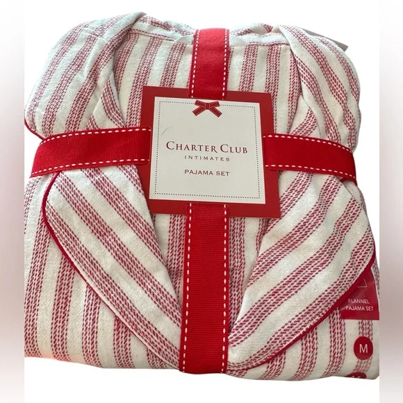 Macy’s Charter Club Red and White Flannel Pajama Set, size Medium, new with tags - Picture 1 of 3